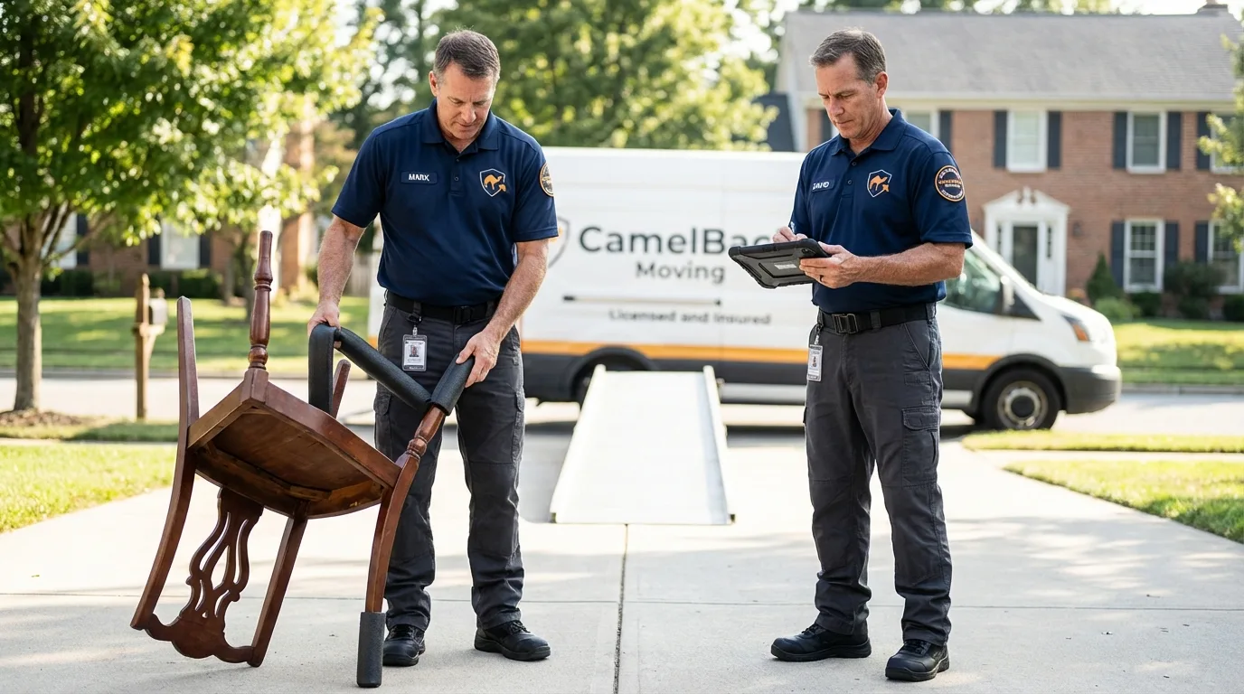 Movers inspecting furniture for damage prevention before loading in Somerset, KY