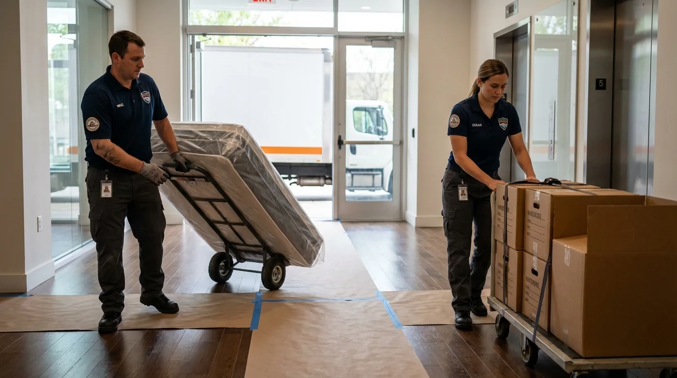 Professional apartment movers loading elevator in Somerset, KY